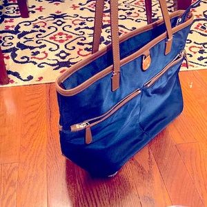 Michael Kors Nylon Navy with brown leather trim Kempton shoulder bag